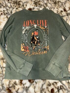 Long Live Western Graphic Crewneck Sweatshirt - Olive Green
